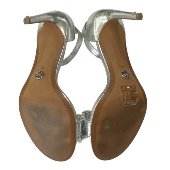 Michael Kors Paris Sequin Bow High Heel Dress Party Shoes Sandal Silver Size 7 - Picture 8 of 11